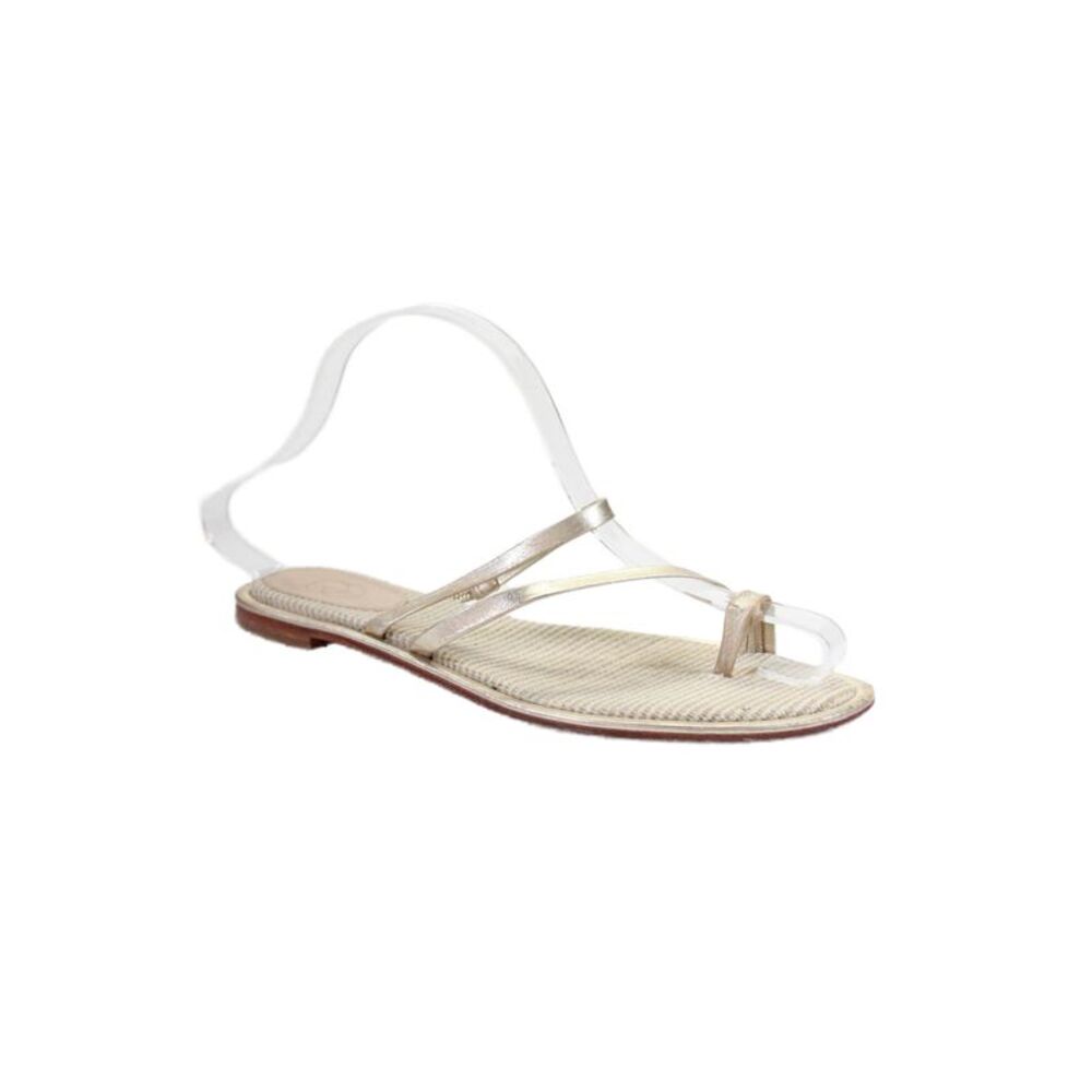 Porte & Paire Womens Textured Toe Strappy Flat Stripe Sandals Nude Size EUR 37.5